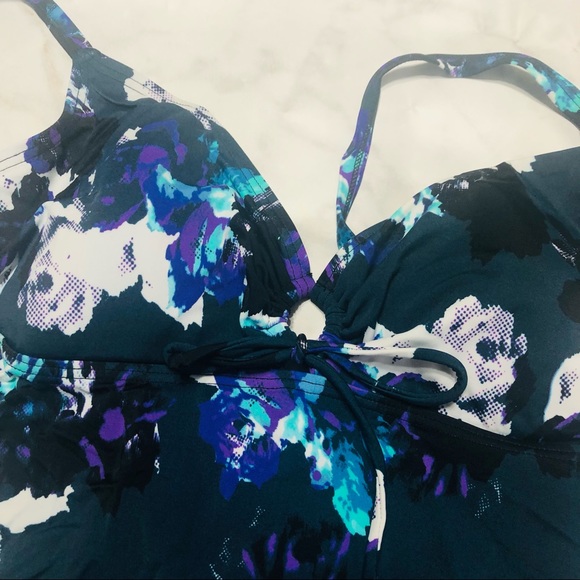 New w/o tags Navy Floral Tankini Top Plus Sz 16 - Picture 2 of 7